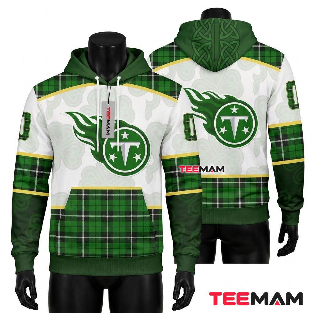 Tennessee Titans 3D Hoodie Plaid Shamrock Jersey Panel Front