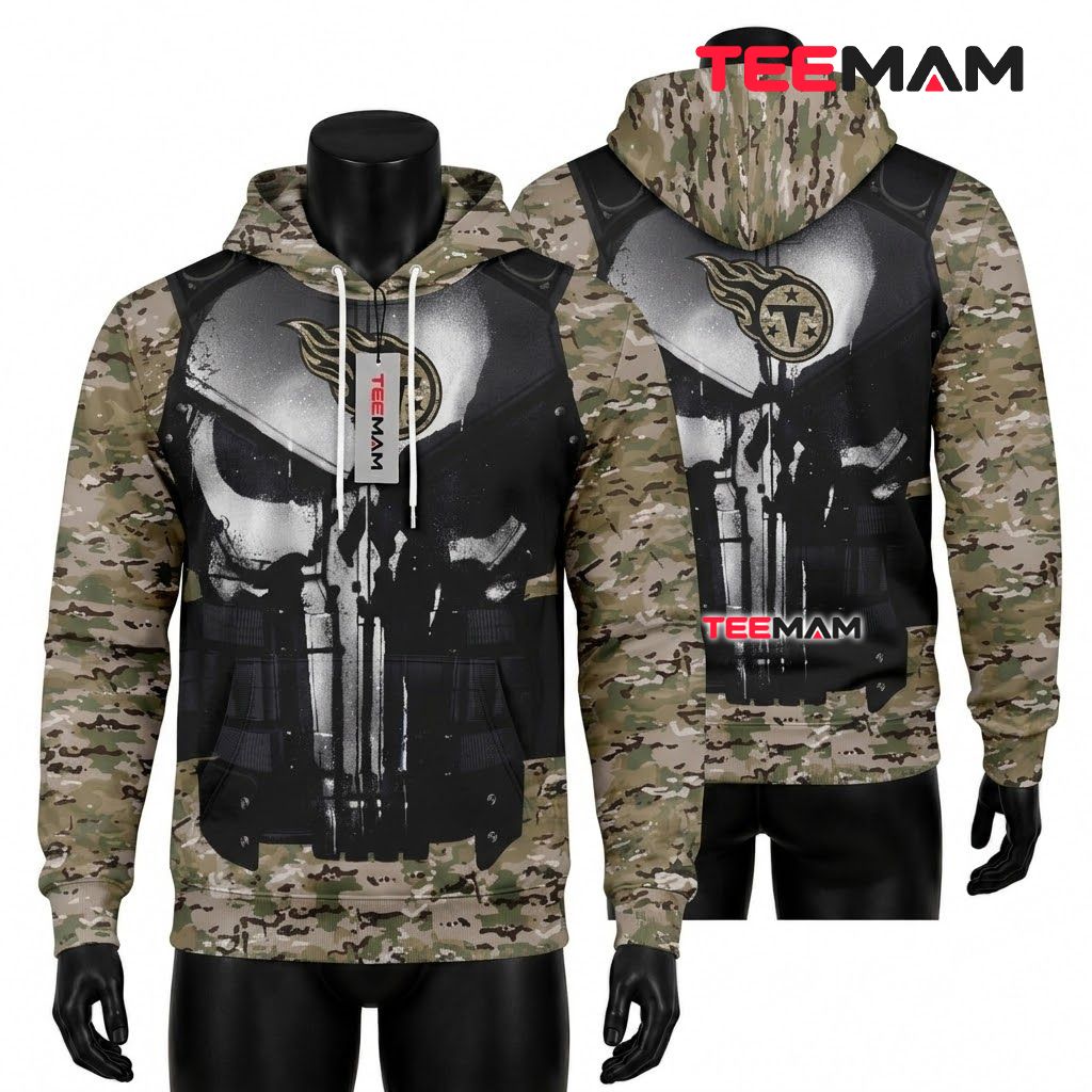 Tennessee Titans 3D Hoodie Punisher Skull Desert Camo Front