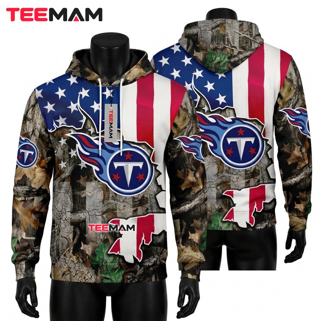 Tennessee Titans 3D Hoodie Realtree Camo Flag Torn Front