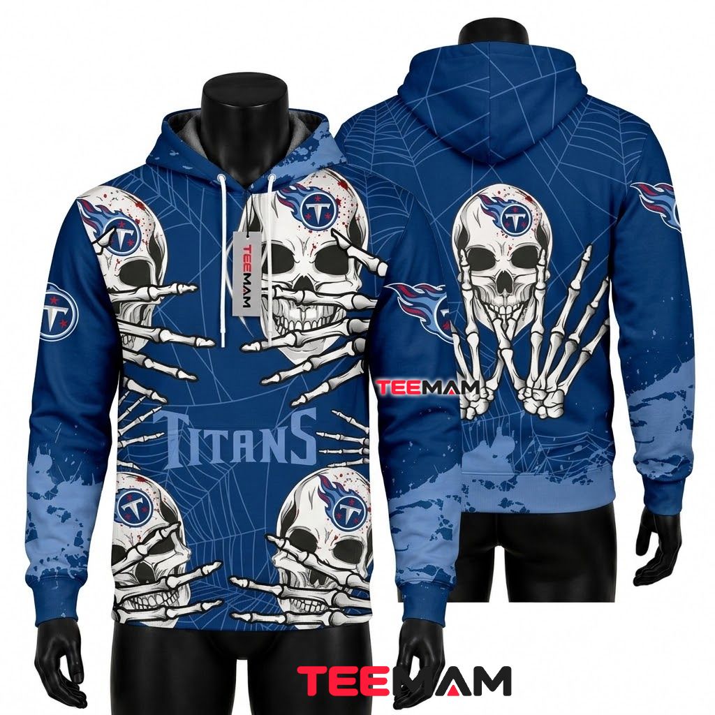 Tennessee Titans 3D Hoodie Skeleton Hands Spider Web Front