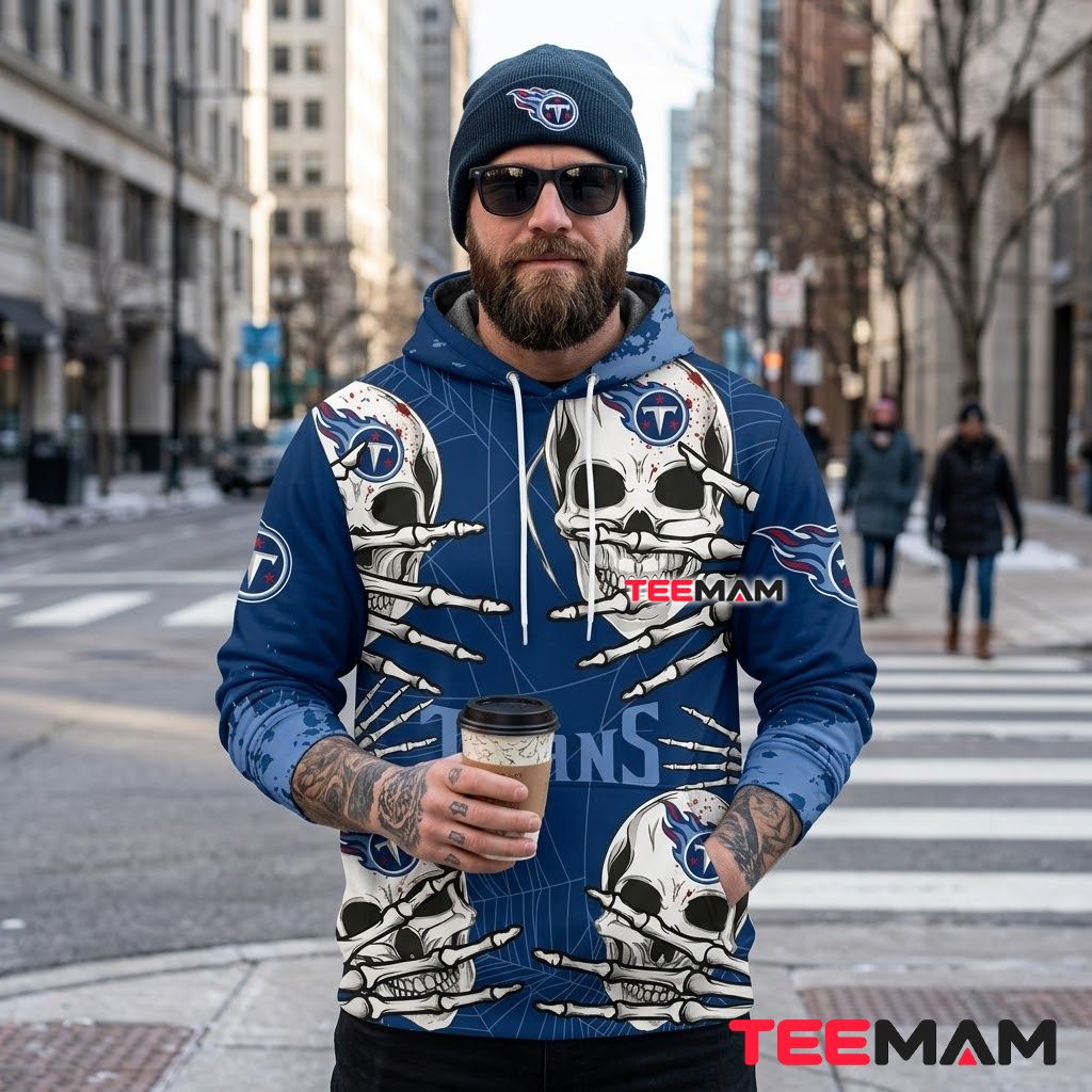 Tennessee Titans 3D Hoodie Skeleton Hands Spider Web Back Tennessee Titans 3D Hoodie Skeleton Hands Spider Web Back