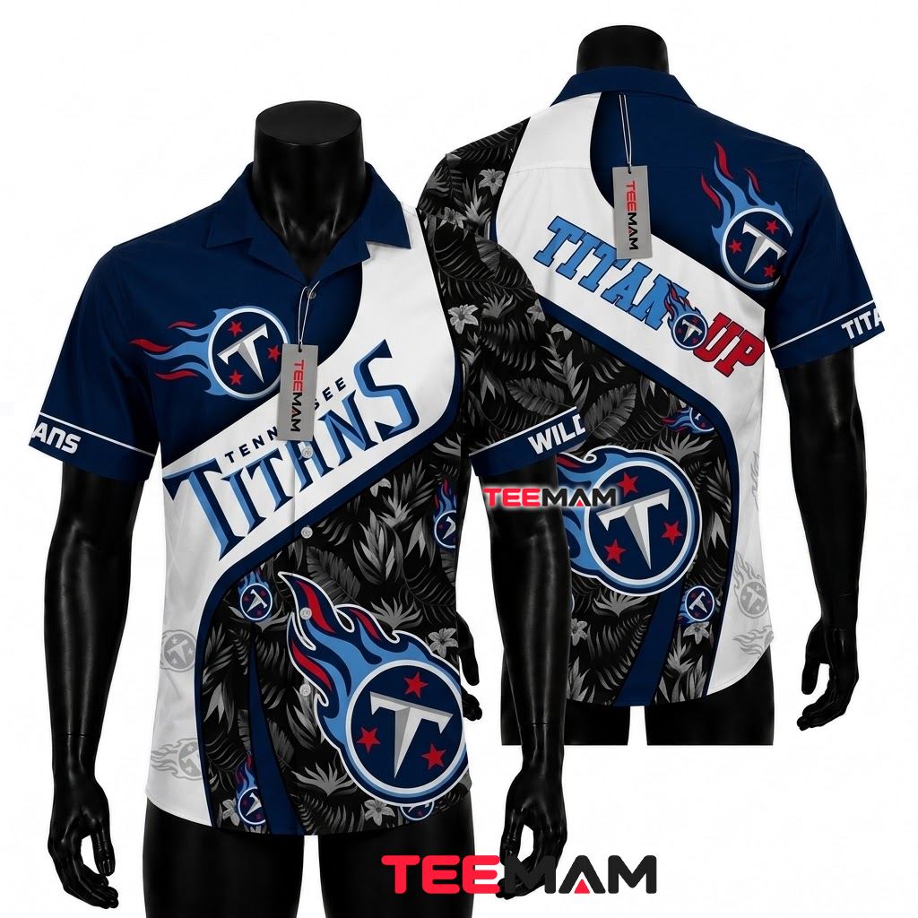 Tennessee Titans Aloha Shirt Personalized Dark Botanical Front