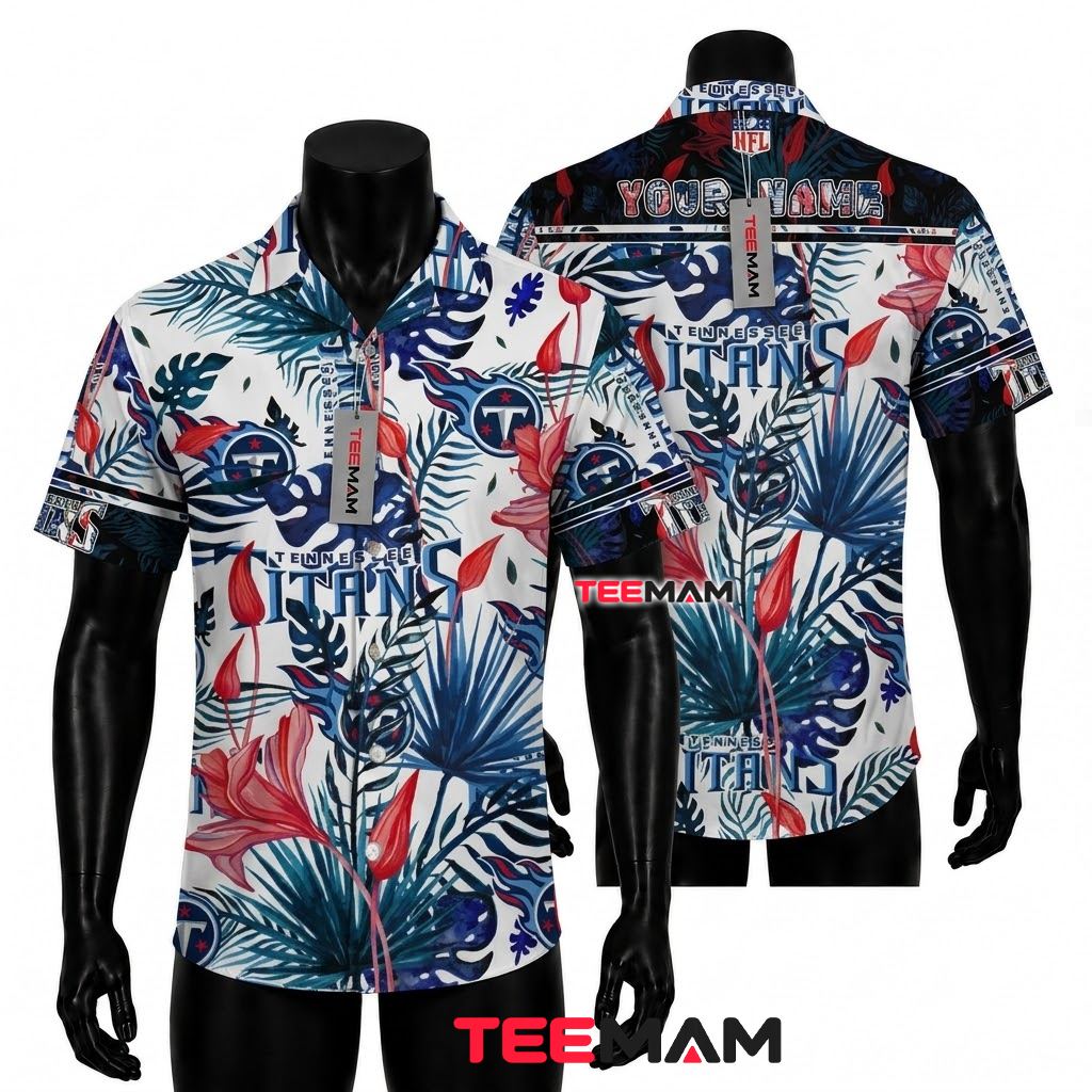 Tennessee Titans Aloha Shirt Personalized Floral Monstera Front