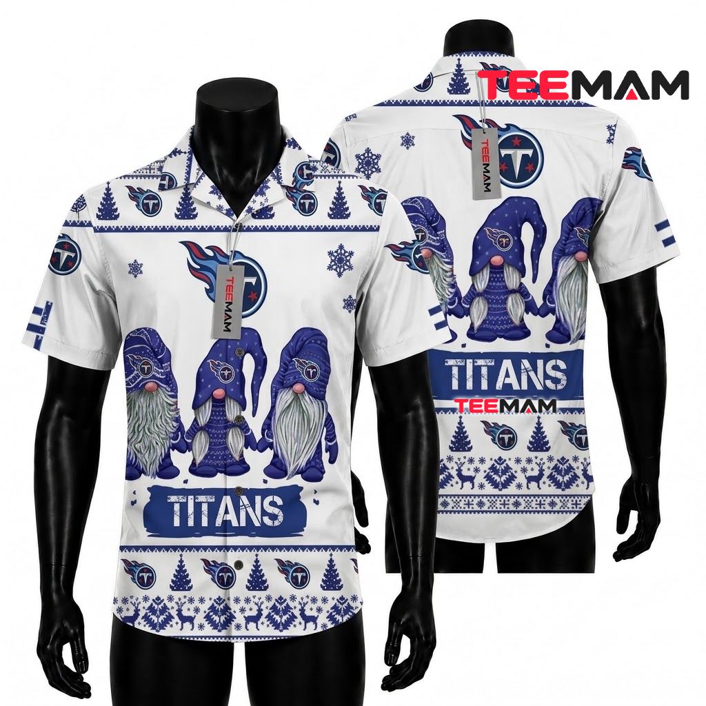 Tennessee Titans Button Up Shirt Christmas Gnomes Front