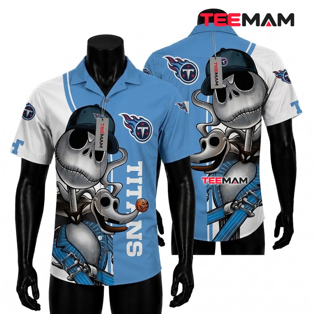 Tennessee Titans Button Up Shirt Jack Skellington Halloween Front