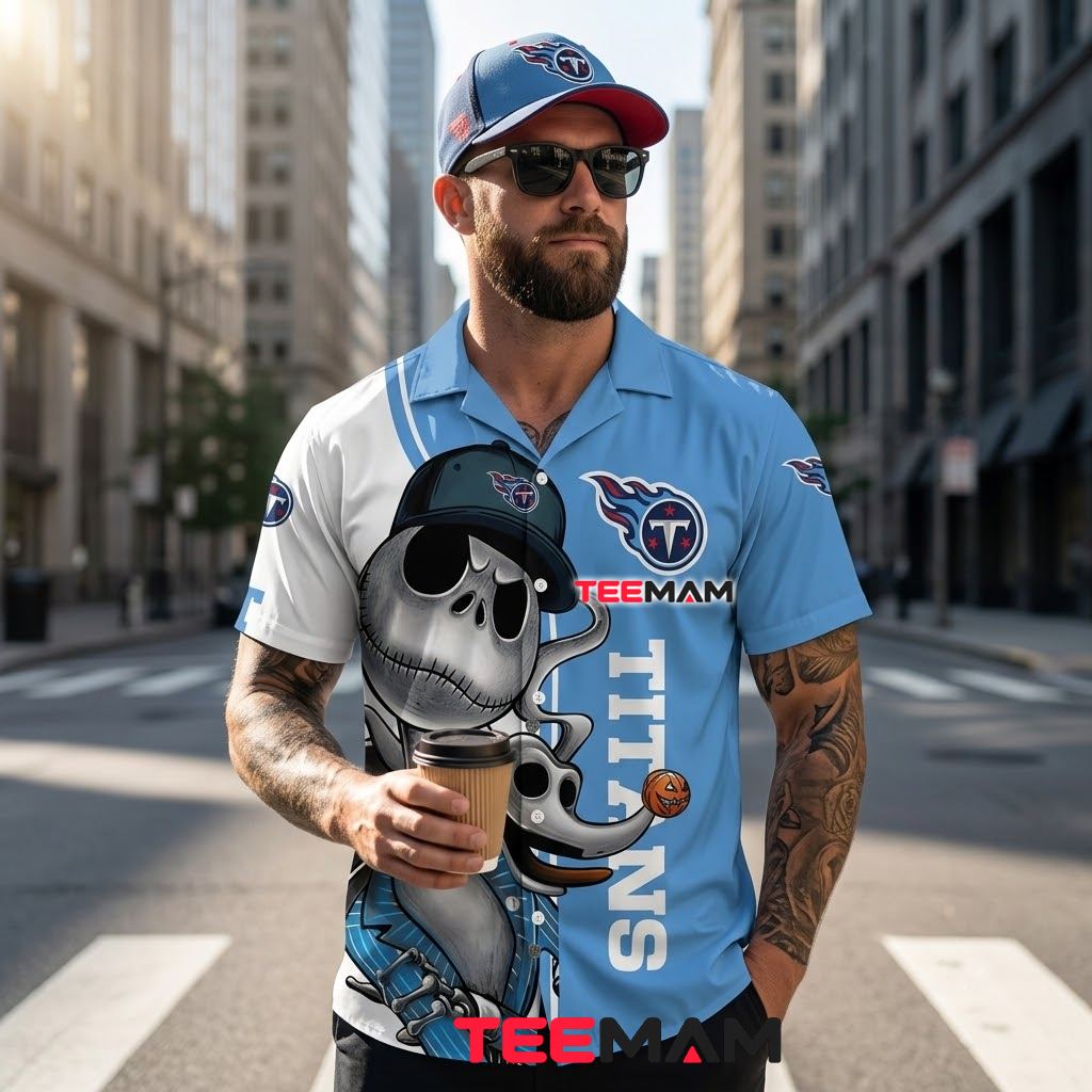 Tennessee Titans Button Up Shirt Jack Skellington Halloween Back Tennessee Titans Button Up Shirt Jack Skellington Halloween Back