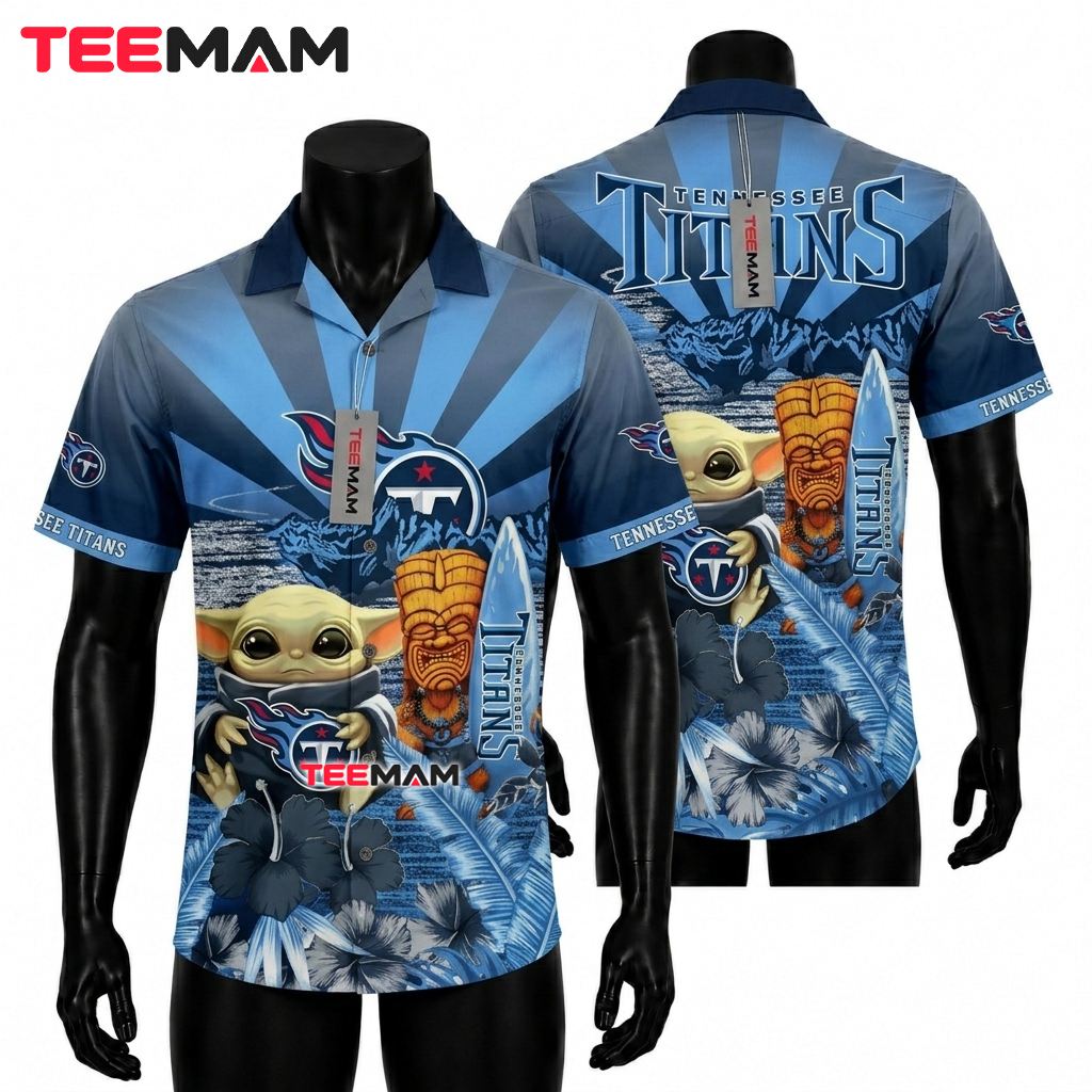 Tennessee Titans Hawaiian Shirt Baby Yoda Tiki Front