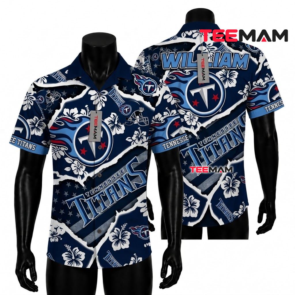 Tennessee Titans Hawaiian Shirt Personalized Hibiscus Diagonal Beach Front