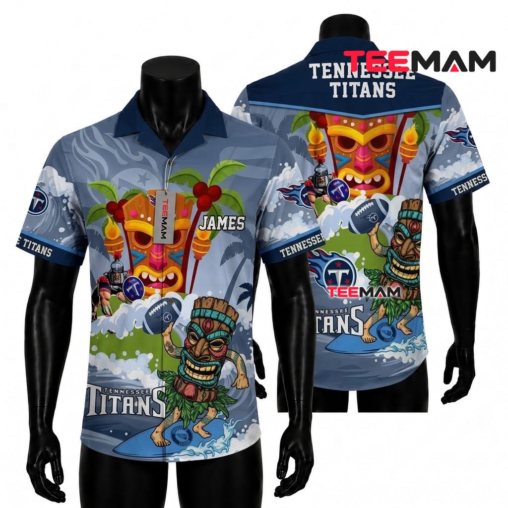 Tennessee Titans Hawaiian Shirt Personalized Tiki Surfing Front