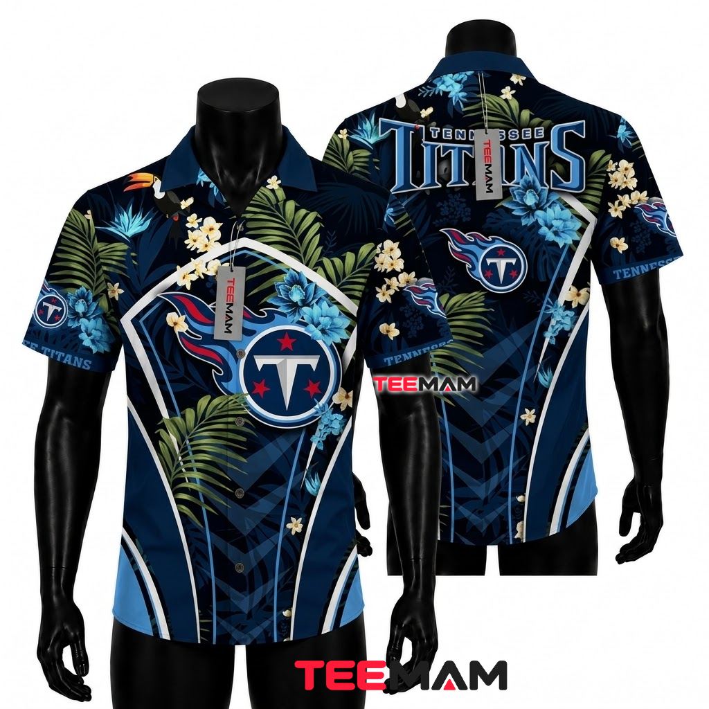 Tennessee Titans Hawaiian Shirt Toucan Blue Floral Front