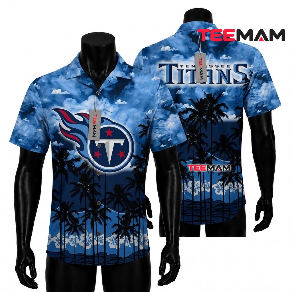 Tennessee Titans Hawaiian Shirt Tropical Palms Front
