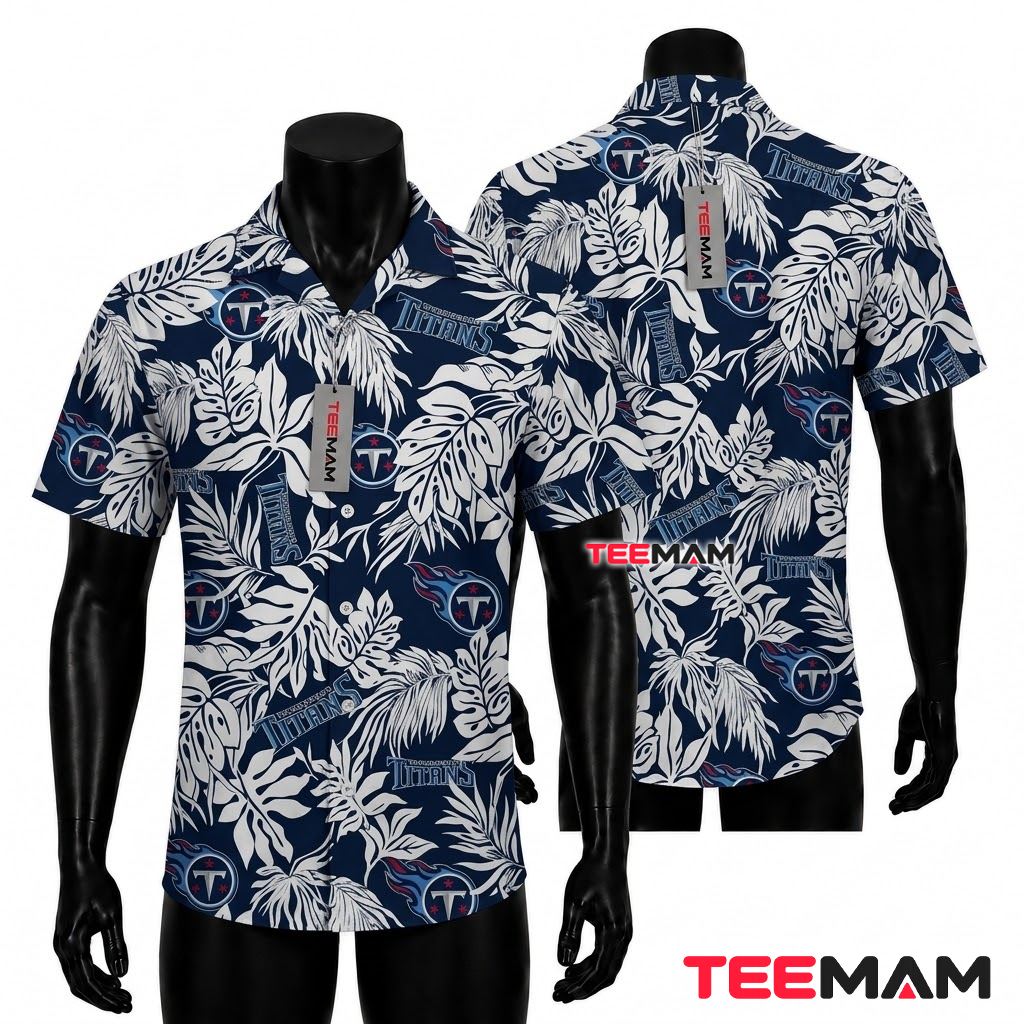 Tennessee Titans Tropical Shirt White Leaves Front