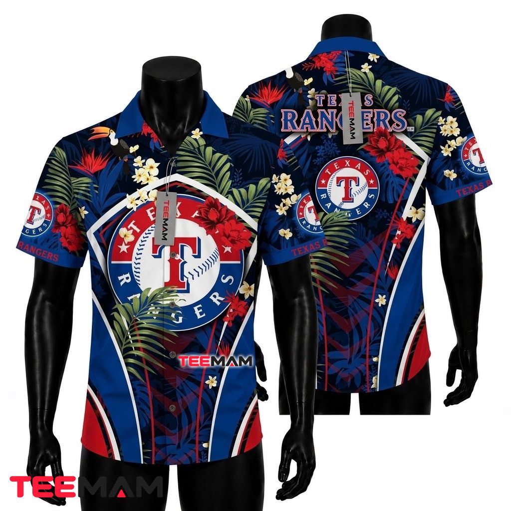 Texas Rangers Aloha Shirt Dark Hibiscus Front