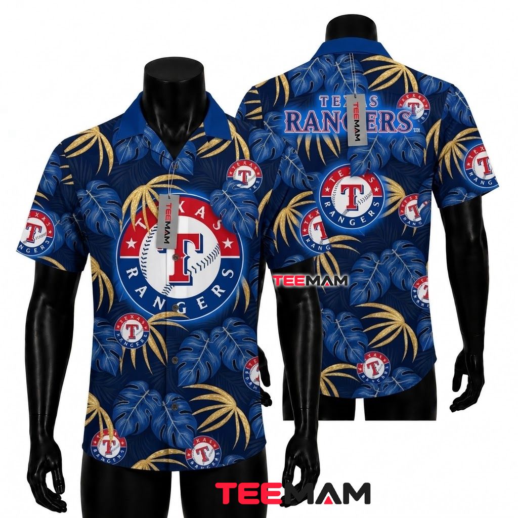 Texas Rangers Aloha Shirt Monstera Gold Front