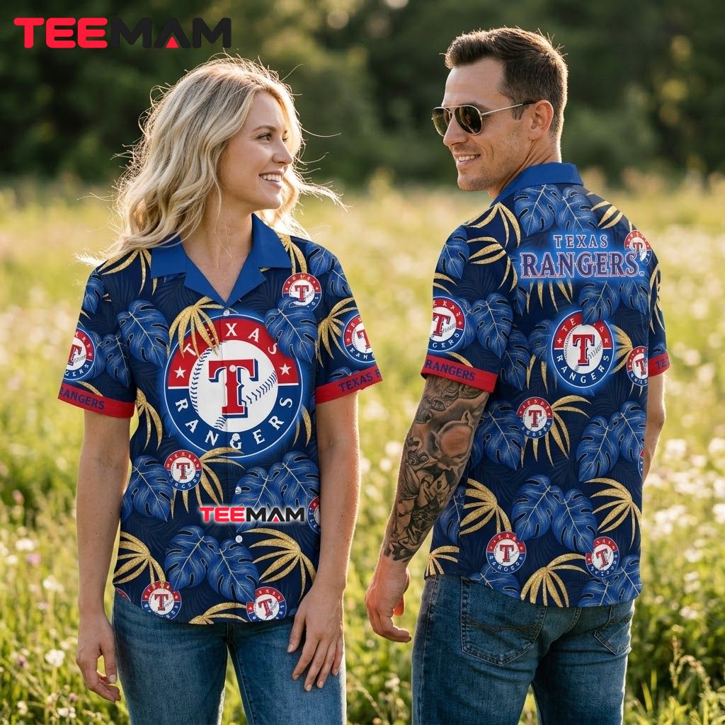 Texas Rangers Aloha Shirt Monstera Gold Back Texas Rangers Aloha Shirt Monstera Gold Back