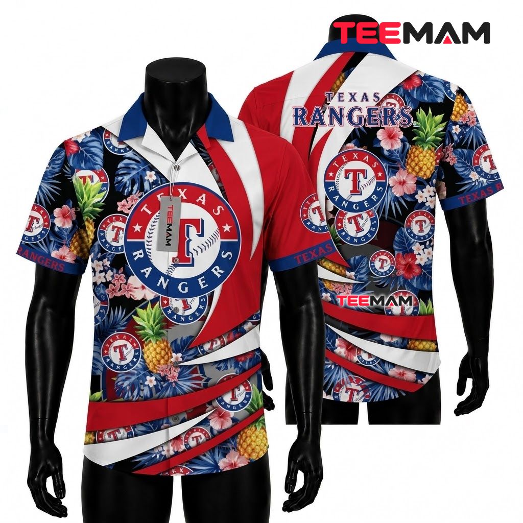 Texas Rangers Aloha Shirt Pineapple Floral Front
