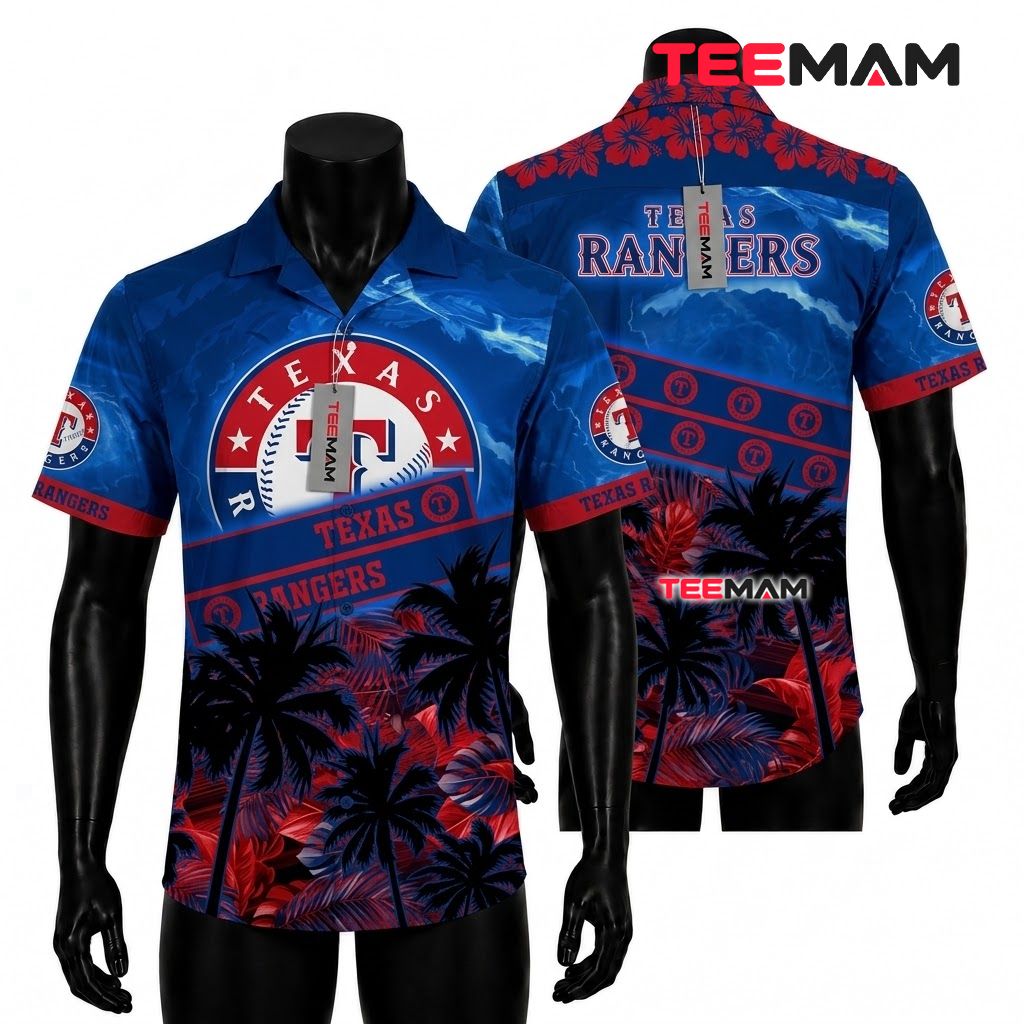 Texas Rangers Aloha Shirt Stormy Palm Front