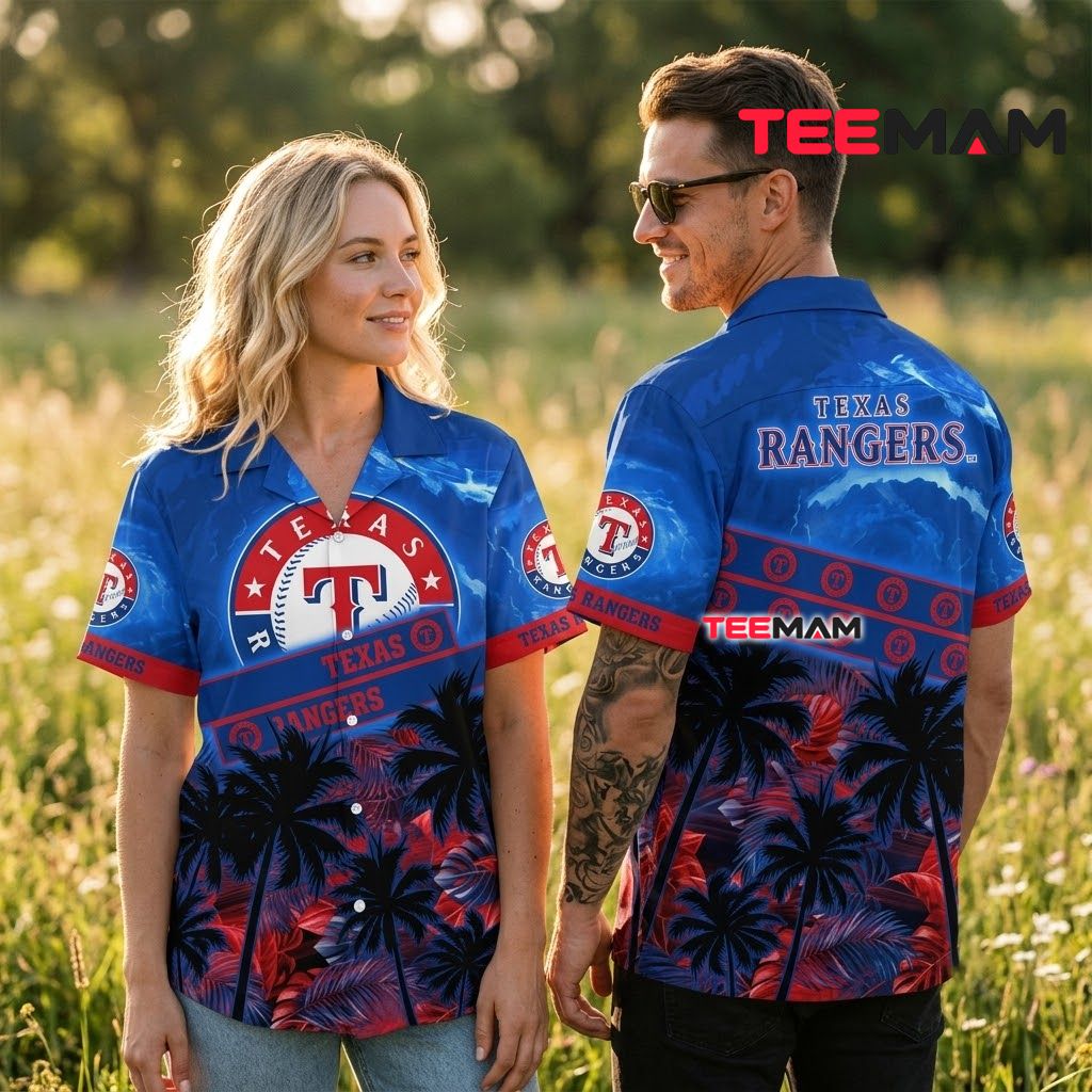 Texas Rangers Aloha Shirt Stormy Palm Back Texas Rangers Aloha Shirt Stormy Palm Back