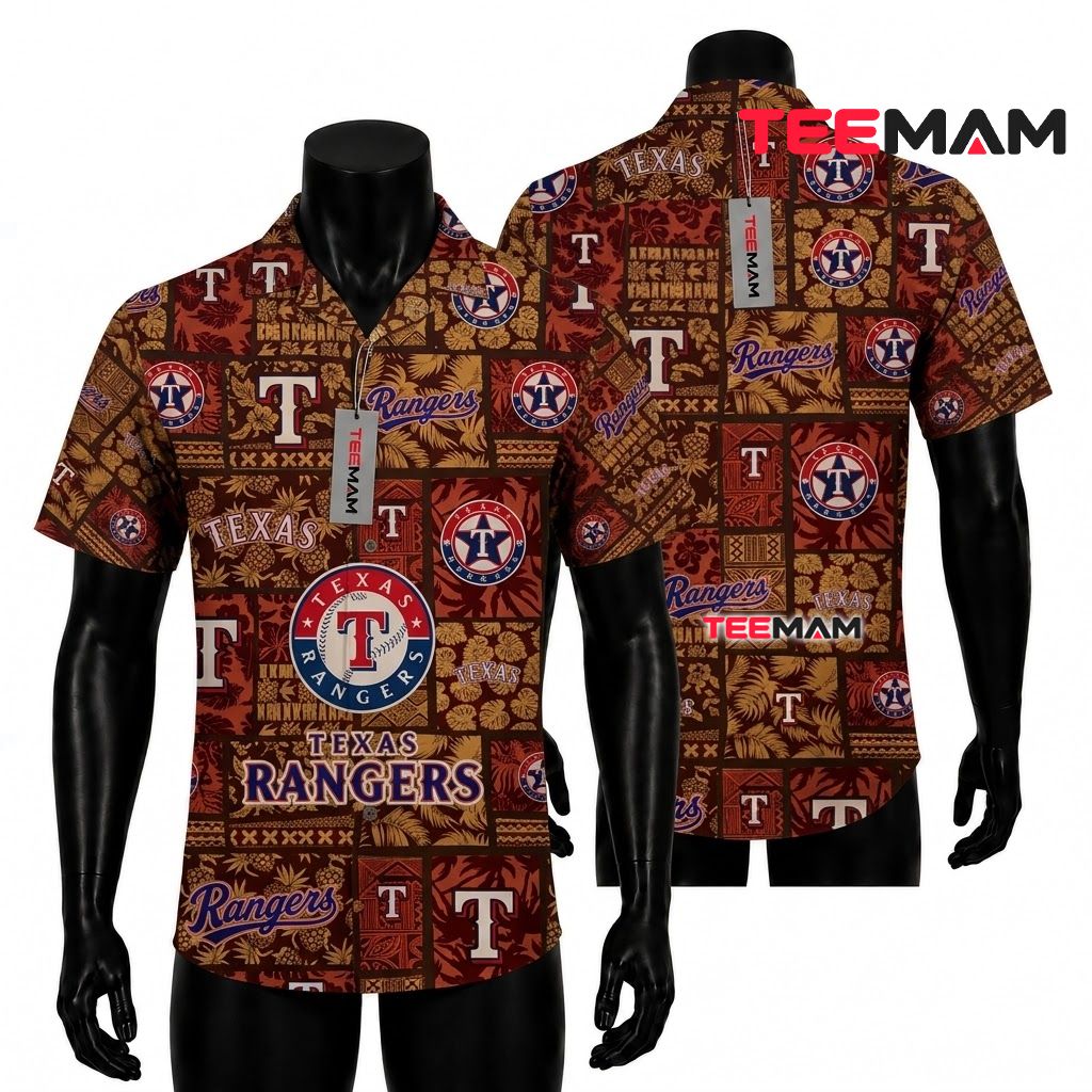 Texas Rangers Aloha Shirt Tiki Patchwork Front