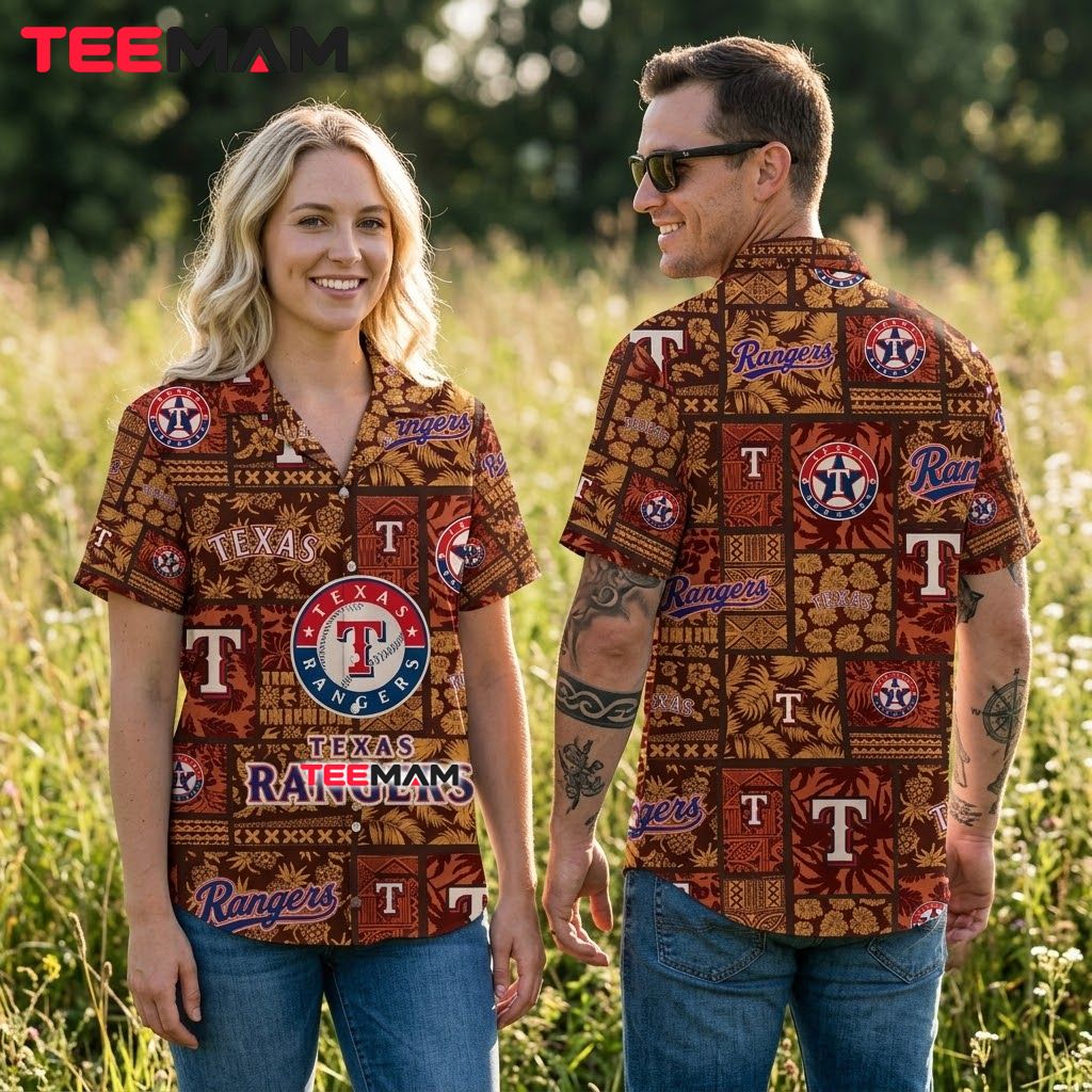 Texas Rangers Aloha Shirt Tiki Patchwork Back Texas Rangers Aloha Shirt Tiki Patchwork Back
