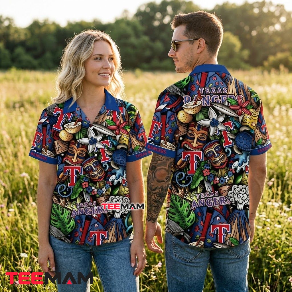 Texas Rangers Aloha Shirt Tiki Volcano Back Texas Rangers Aloha Shirt Tiki Volcano Back