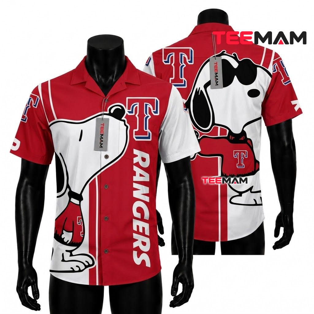 Texas Rangers Button Up Shirt Cool Snoopy Front