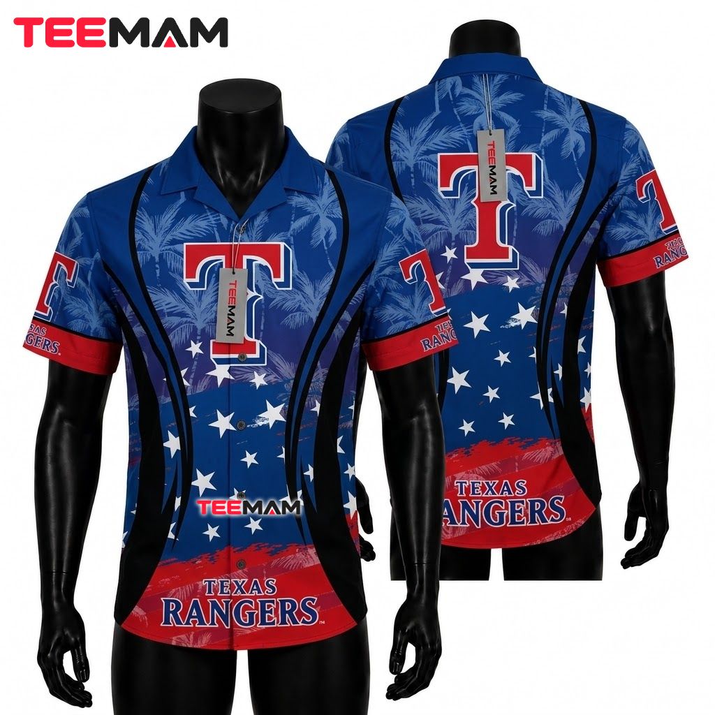 Texas Rangers Hawaiian Shirt American Flag Front