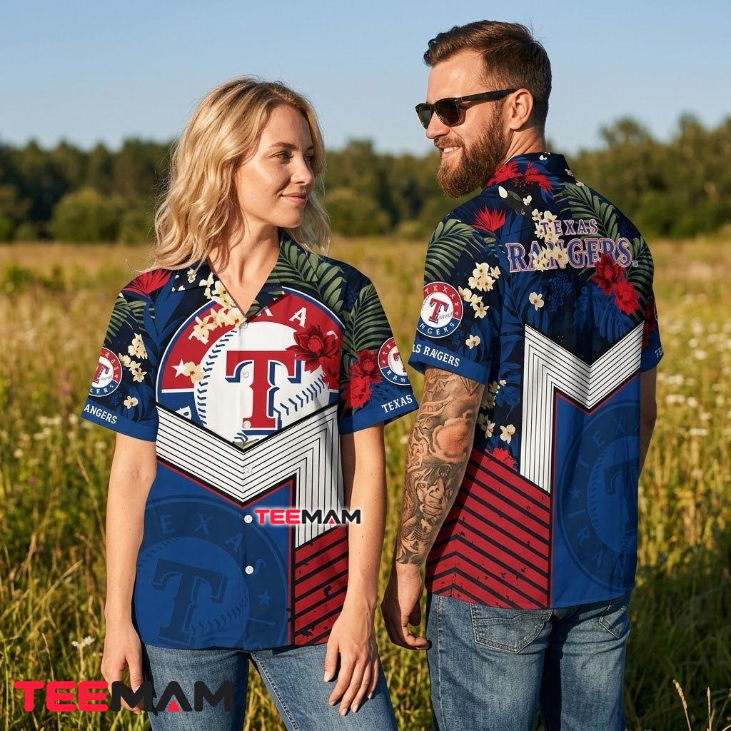 Texas Rangers Hawaiian Shirt Chevron Floral Back Texas Rangers Hawaiian Shirt Chevron Floral Back