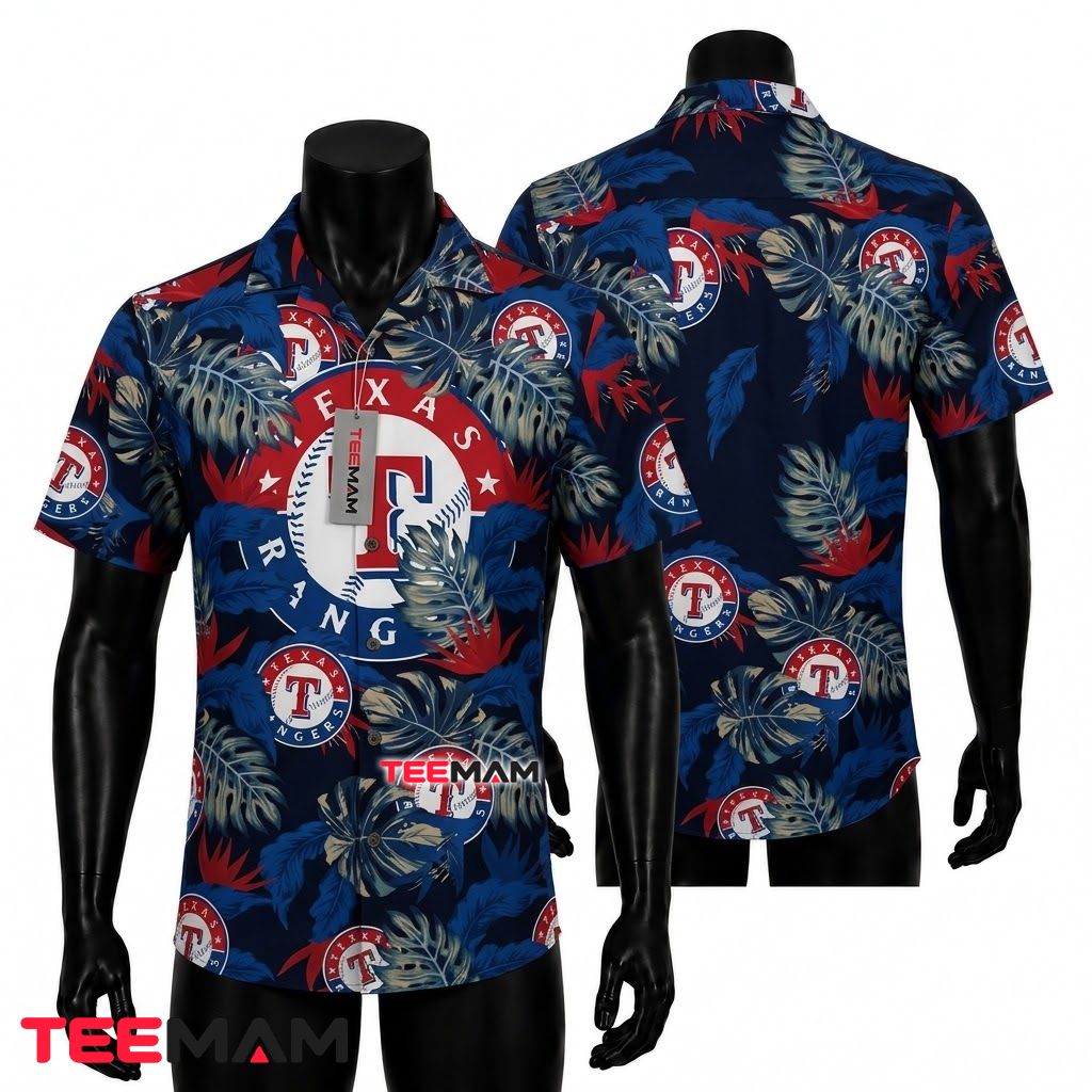 Texas Rangers Hawaiian Shirt Dark Monstera Front