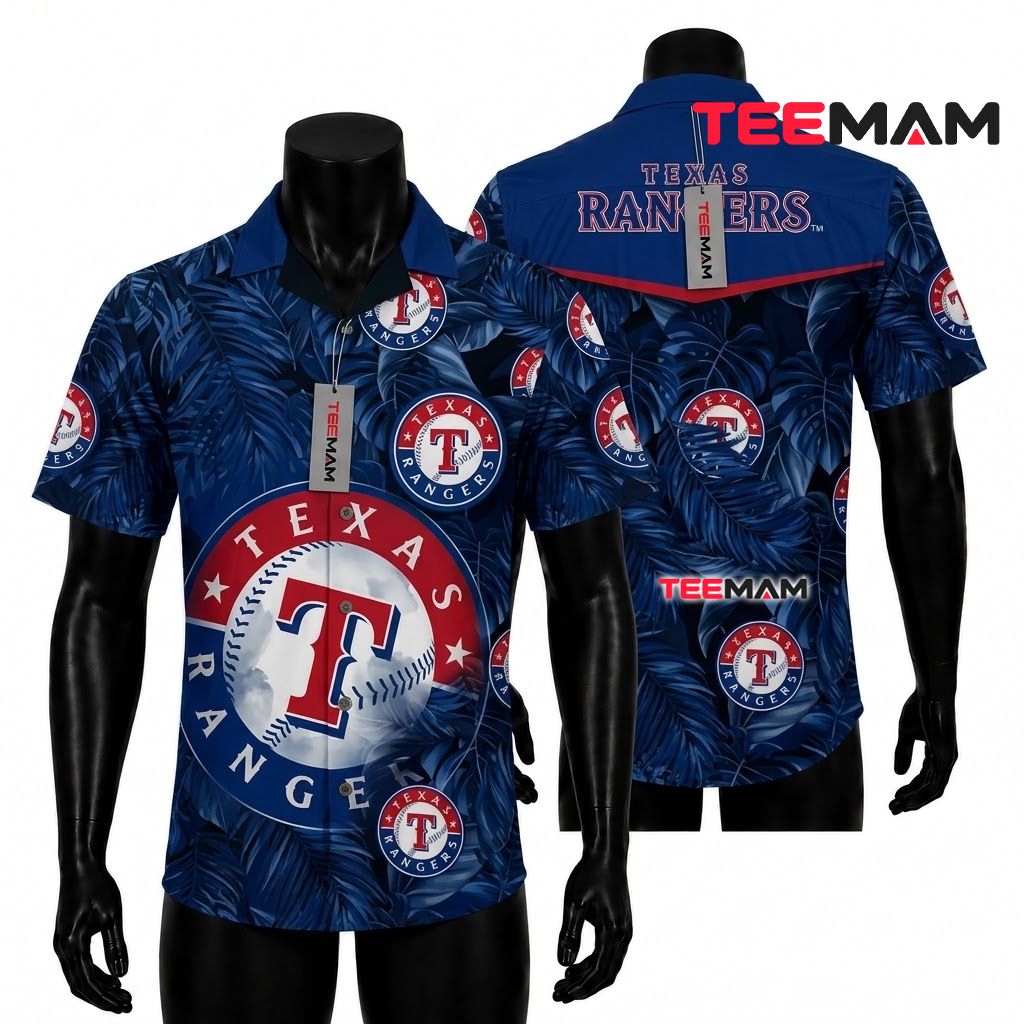 Texas Rangers Hawaiian Shirt Dark Palm Front