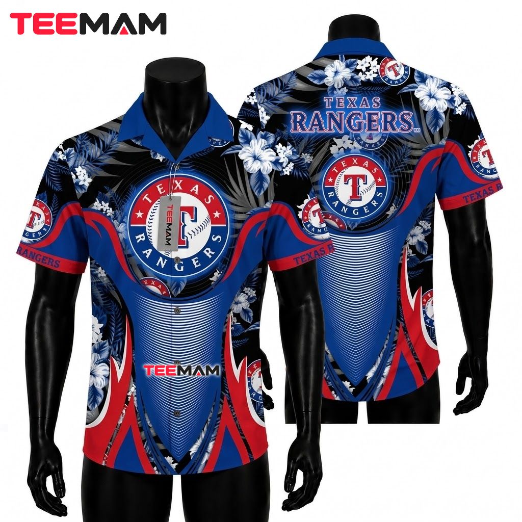 Texas Rangers Hawaiian Shirt Flame Dark Front