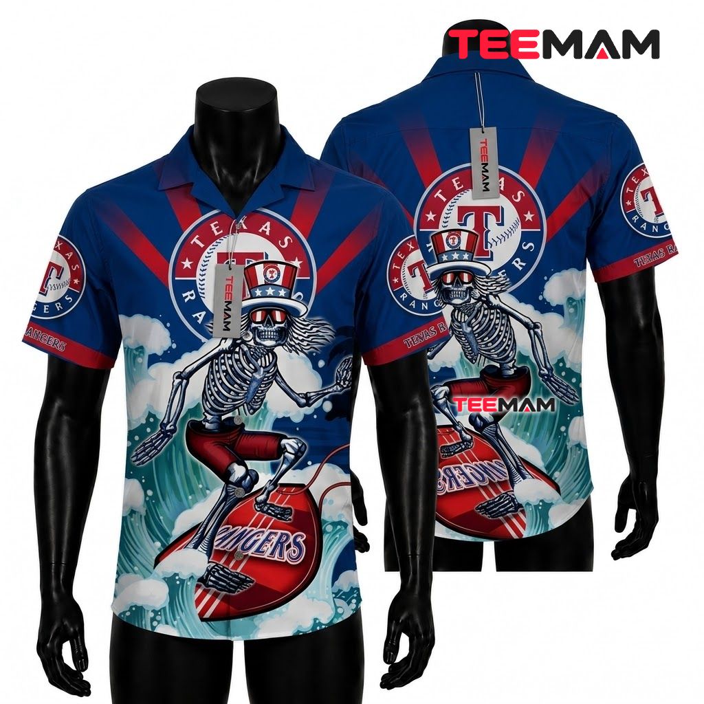 Texas Rangers Hawaiian Shirt Grateful Dead Surfing Front