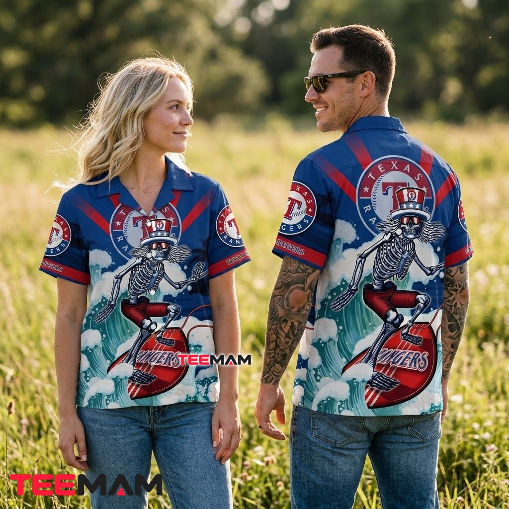 Texas Rangers Hawaiian Shirt Grateful Dead Surfing Back Texas Rangers Hawaiian Shirt Grateful Dead Surfing Back