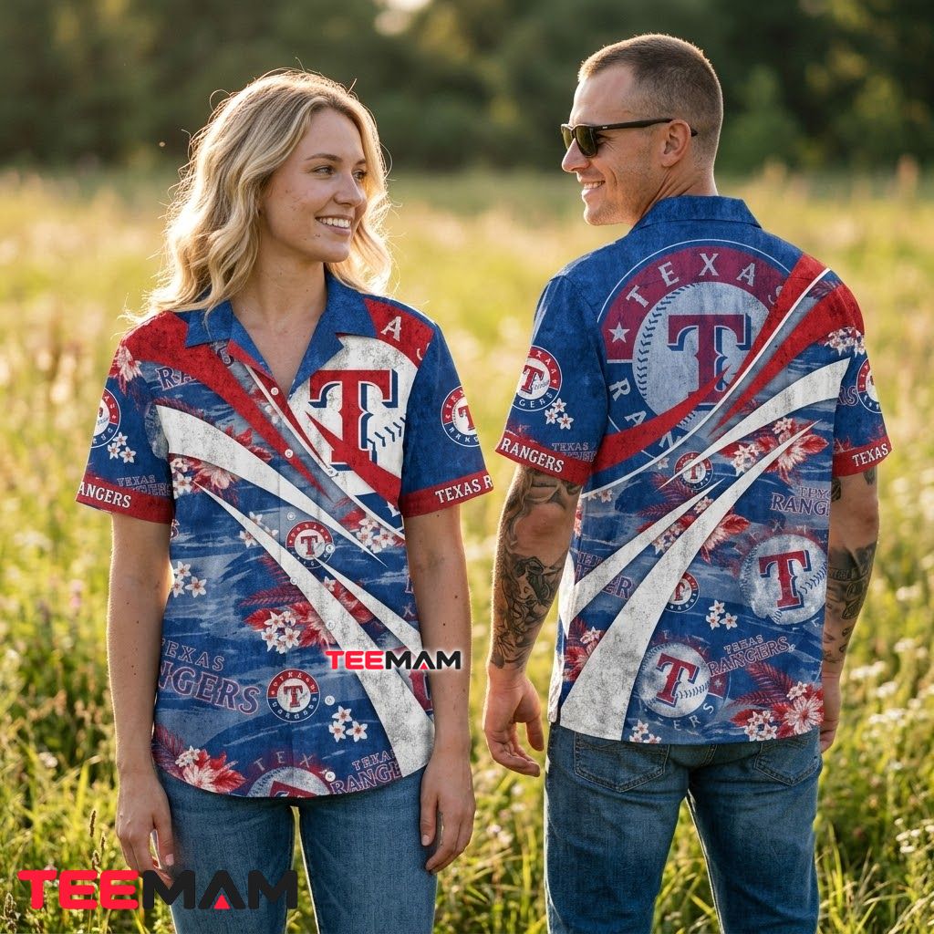 Texas Rangers Hawaiian Shirt Grunge Curved Back Texas Rangers Hawaiian Shirt Grunge Curved Back