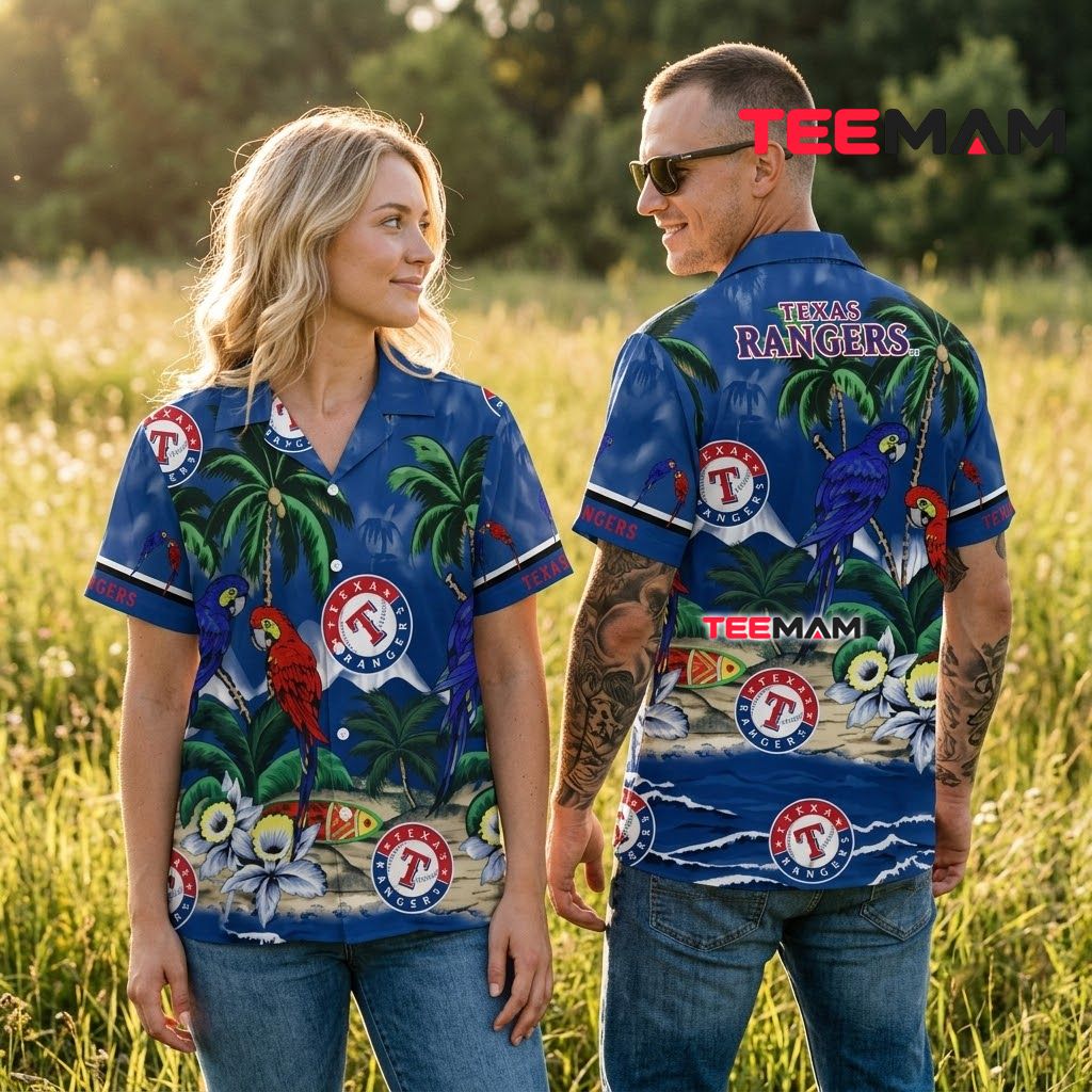 Texas Rangers Hawaiian Shirt Island Parrot Back Texas Rangers Hawaiian Shirt Island Parrot Back