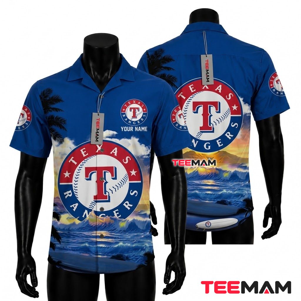 Texas Rangers Hawaiian Shirt Ocean Volcano Front