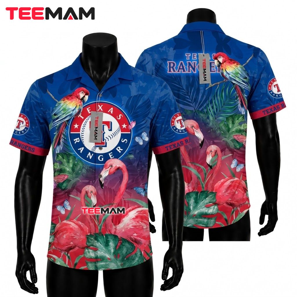Texas Rangers Hawaiian Shirt Parrot Flamingo Front