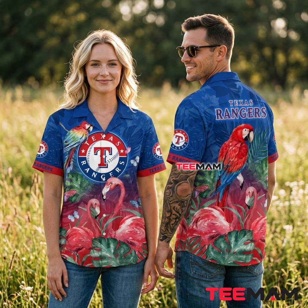 Texas Rangers Hawaiian Shirt Parrot Flamingo Back Texas Rangers Hawaiian Shirt Parrot Flamingo Back