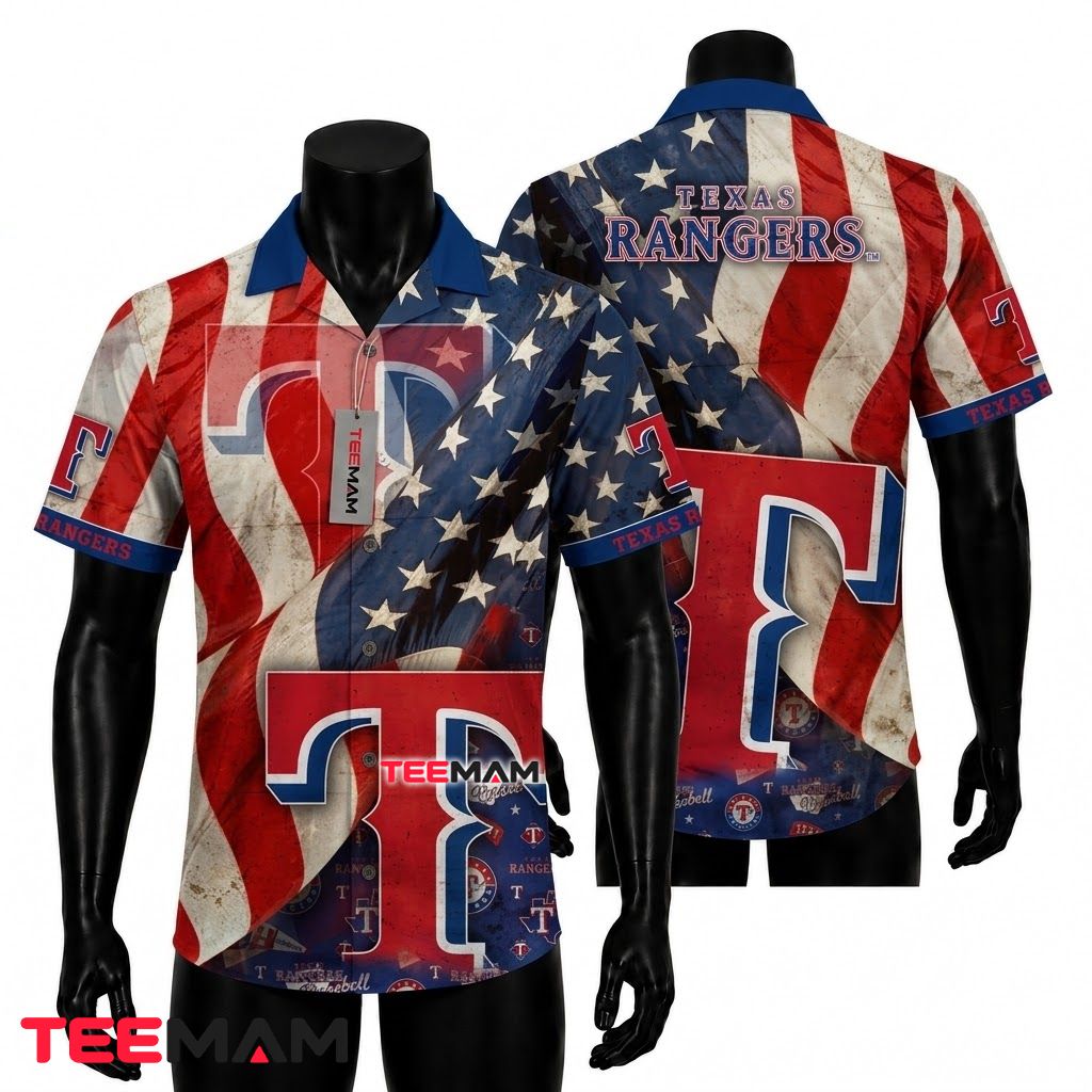 Texas Rangers Hawaiian Shirt Patriotic Stars Front