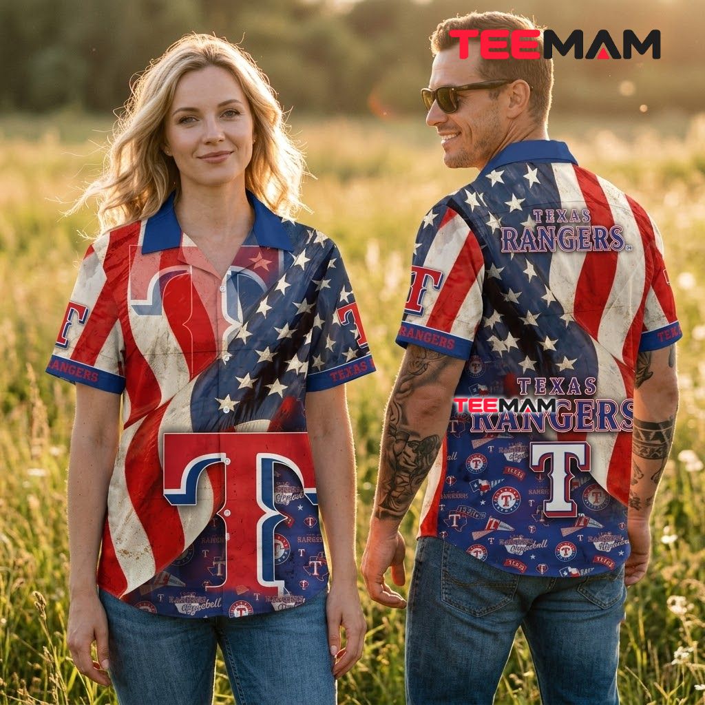 Texas Rangers Hawaiian Shirt Patriotic Stars Back Texas Rangers Hawaiian Shirt Patriotic Stars Back