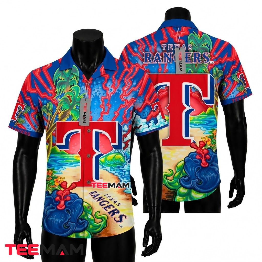 Texas Rangers Hawaiian Shirt Psychedelic Beach Front