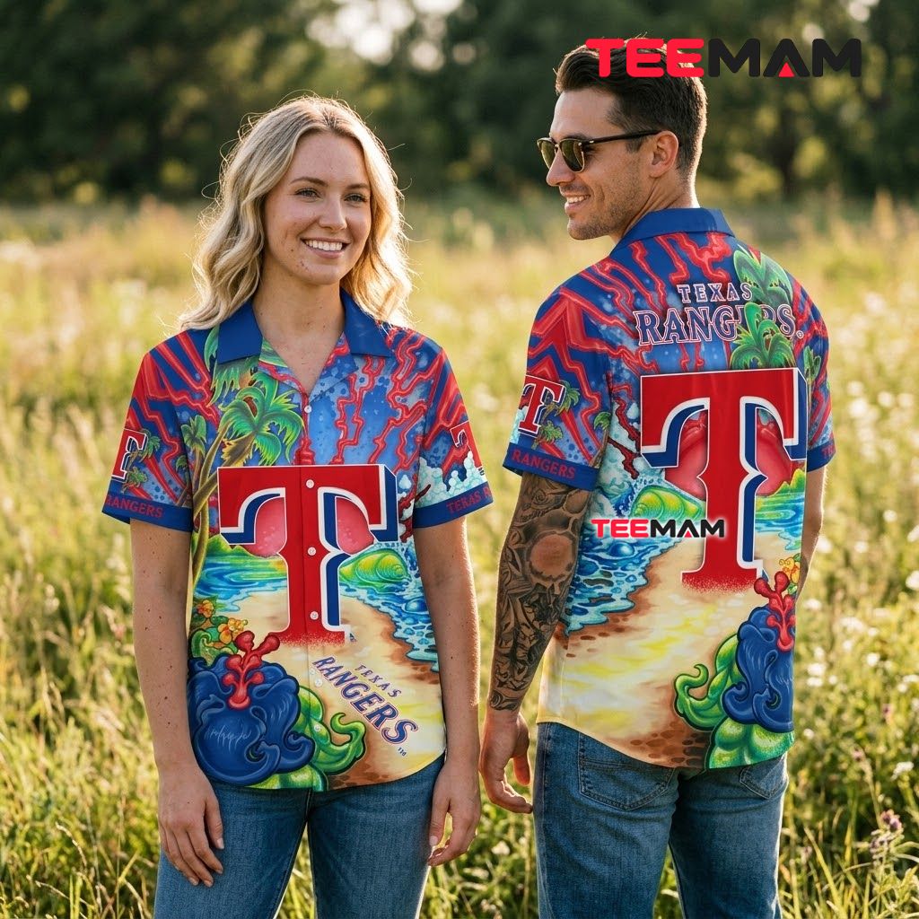 Texas Rangers Hawaiian Shirt Psychedelic Beach Back Texas Rangers Hawaiian Shirt Psychedelic Beach Back