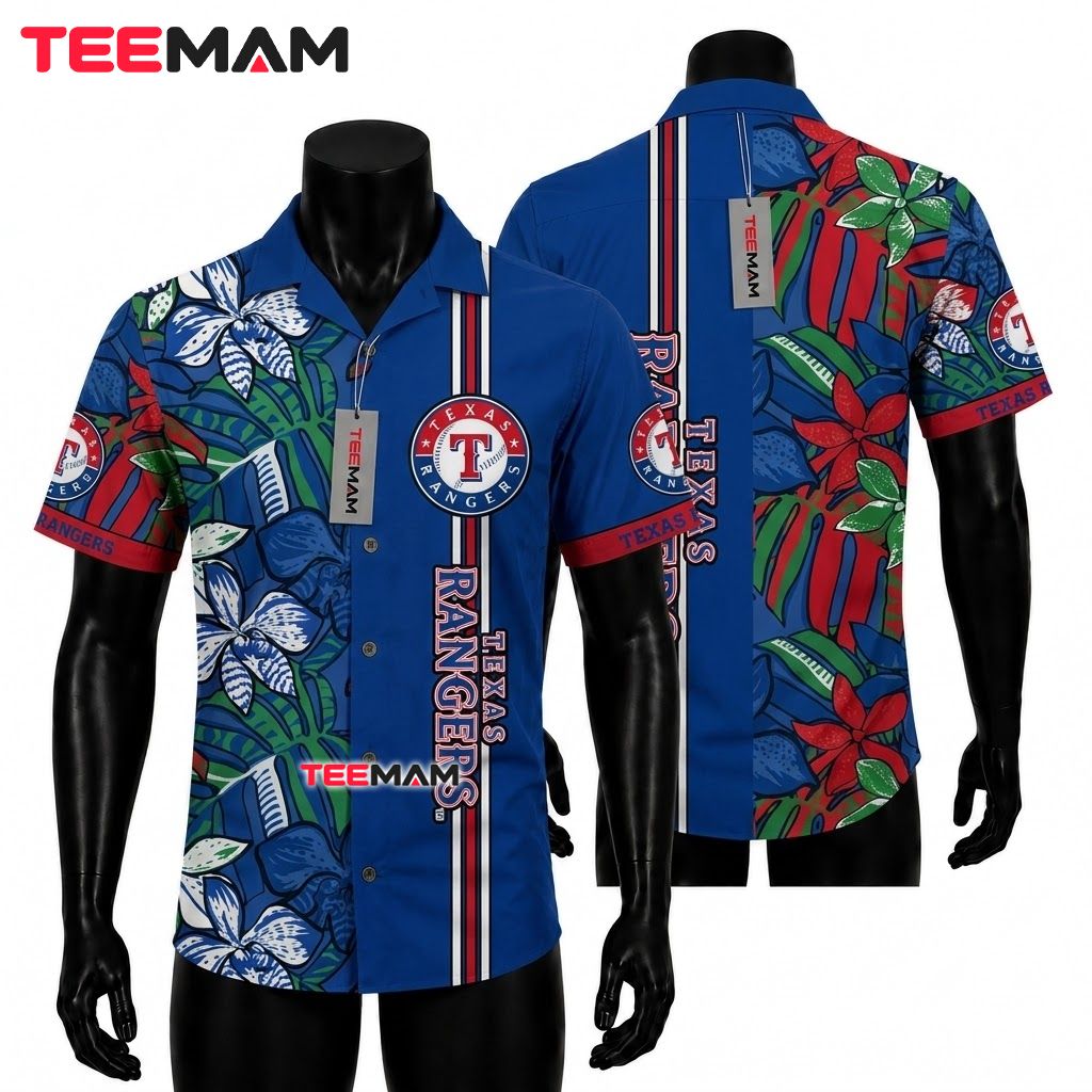 Texas Rangers Hawaiian Shirt Side Floral Stripe Front