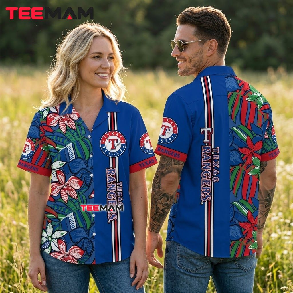 Texas Rangers Hawaiian Shirt Side Floral Stripe Back Texas Rangers Hawaiian Shirt Side Floral Stripe Back