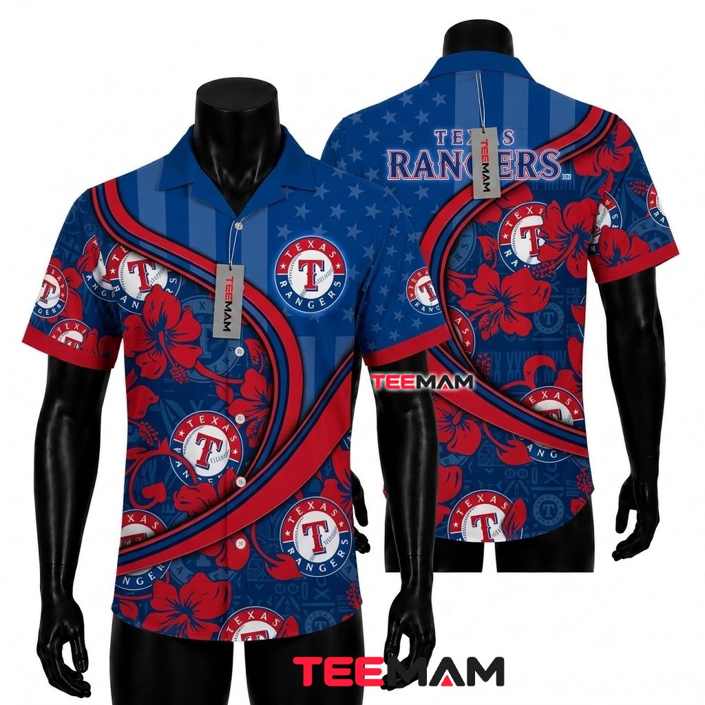 Texas Rangers Hawaiian Shirt Stars Curved Front