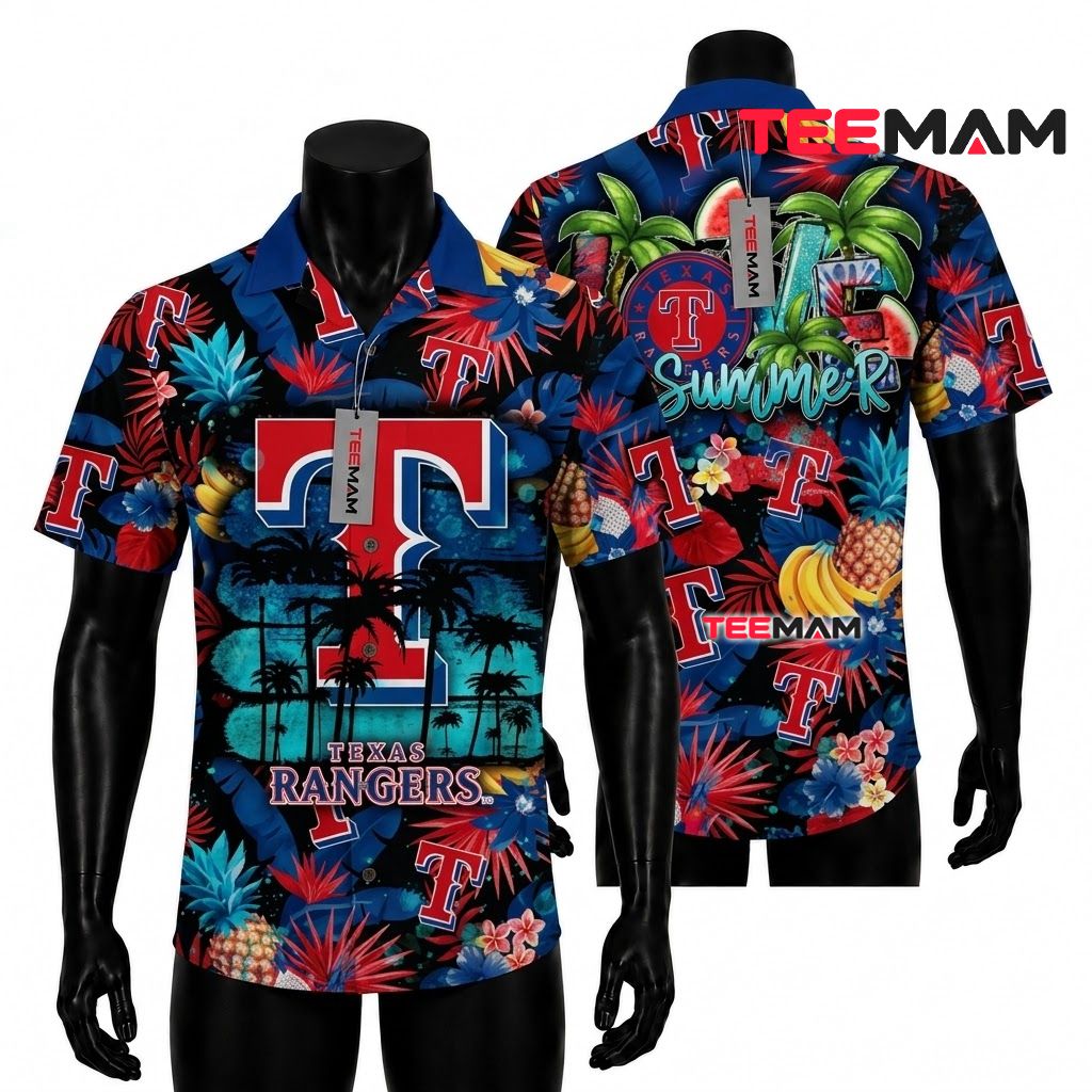 Texas Rangers Hawaiian Shirt Summer Tropical Fruit Front