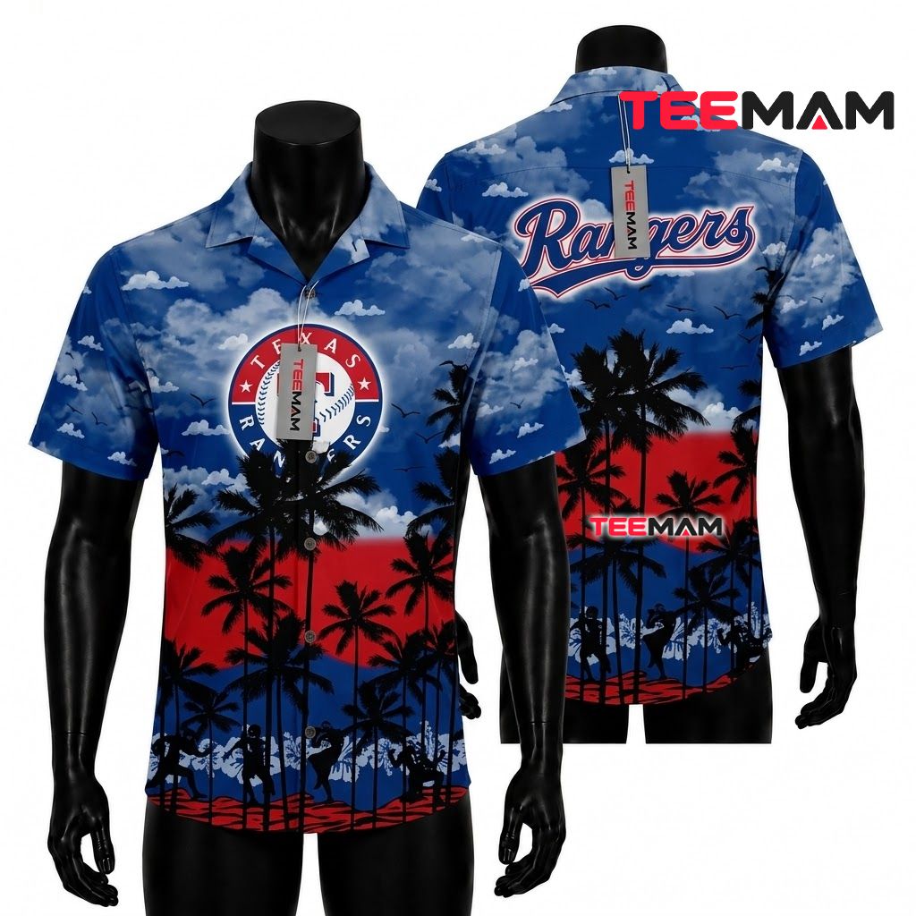 Texas Rangers Hawaiian Shirt Sunset Silhouette Front