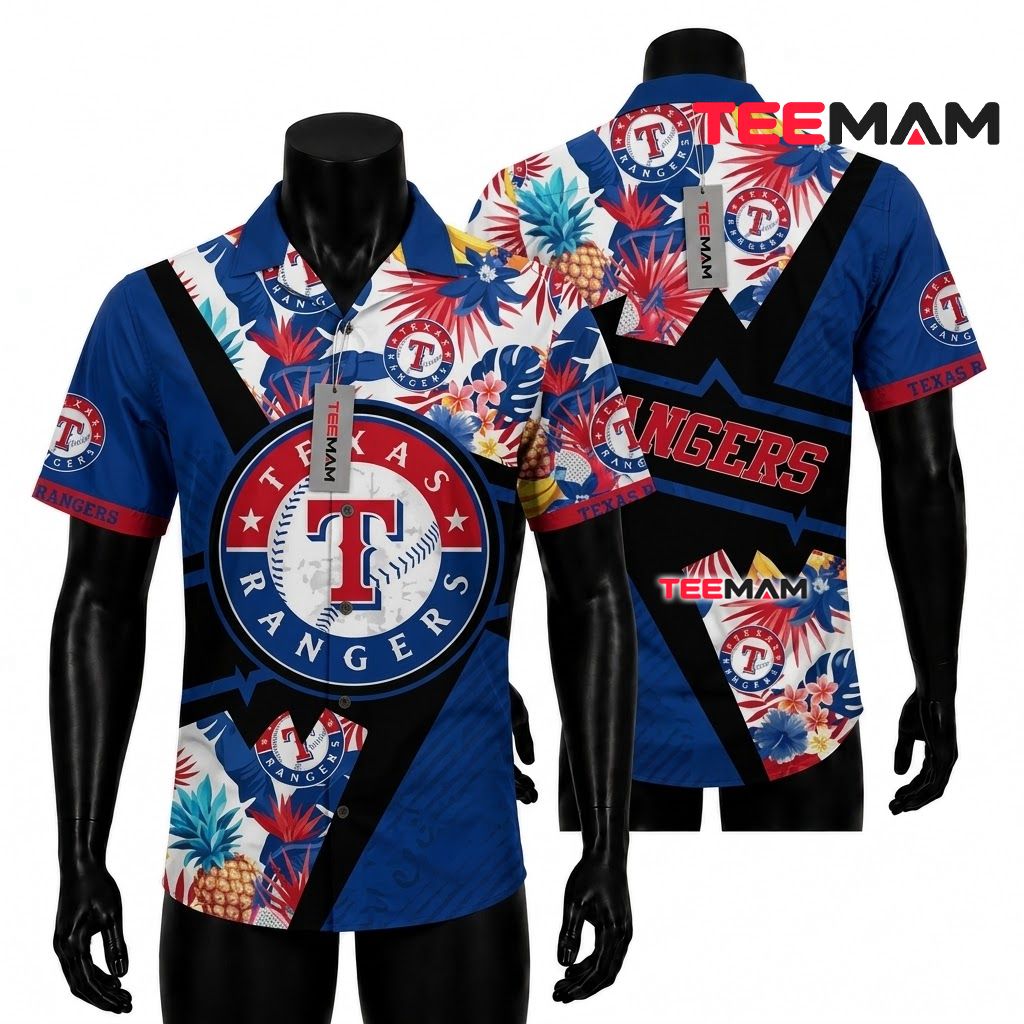 Texas Rangers Hawaiian Shirt Tropical Fruit Front