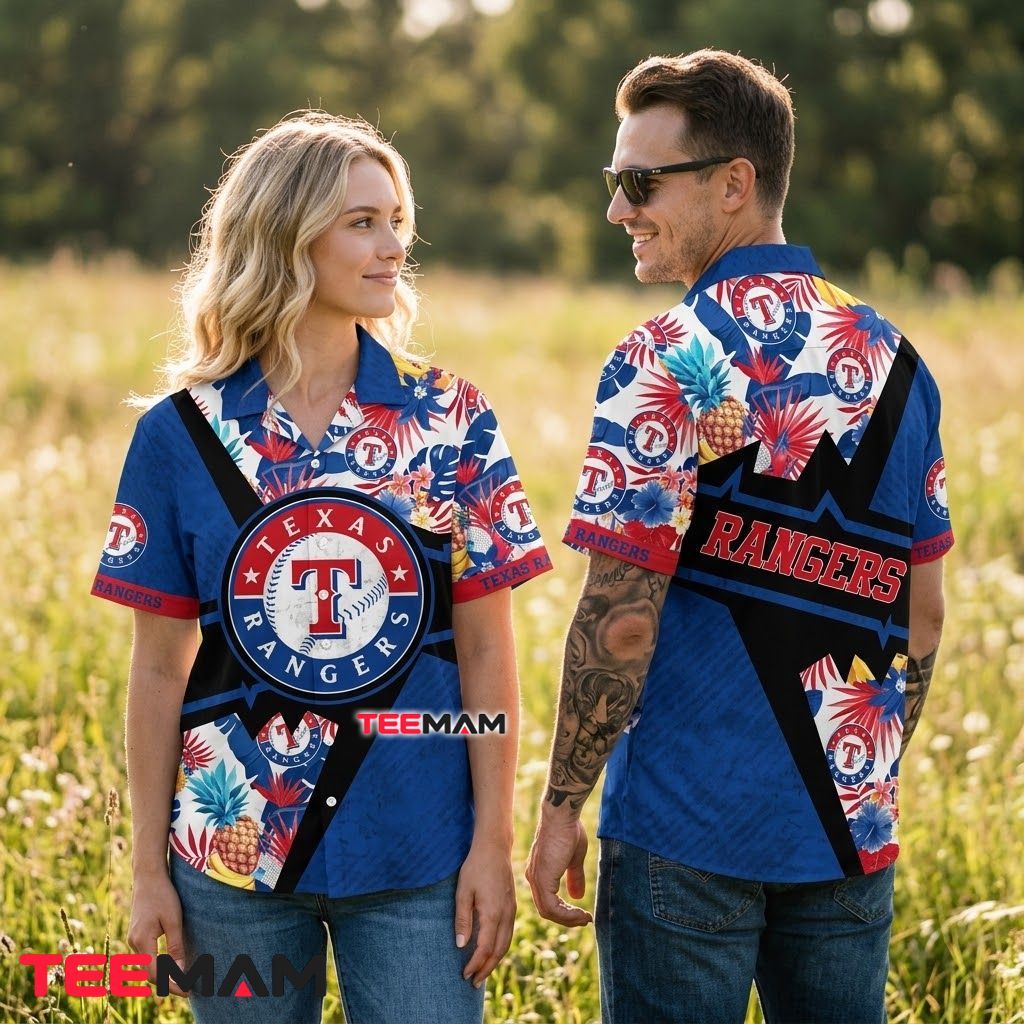 Texas Rangers Hawaiian Shirt Tropical Fruit Back Texas Rangers Hawaiian Shirt Tropical Fruit Back