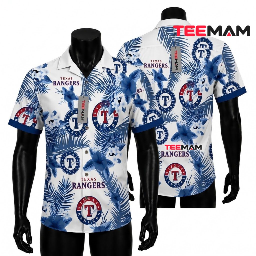 Texas Rangers Tropical Shirt Blue Lily White Front